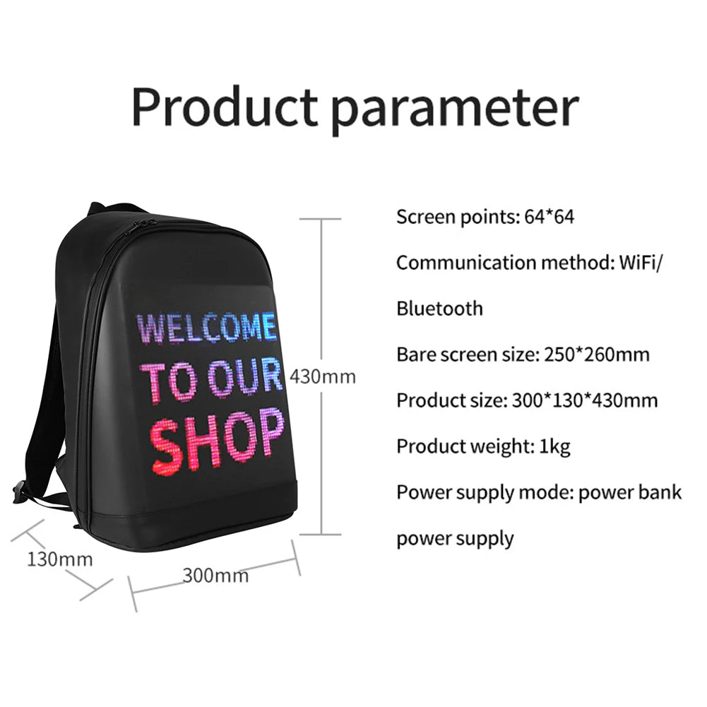 Backpack LED Display Screen Walking Advertising Backpack School Laptop Bags