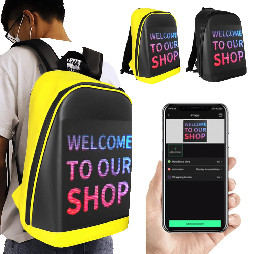 Backpack LED Display Screen Walking Advertising Backpack School Laptop Bags